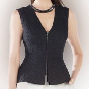 Black Peplum BCBG MAXAZRIA Abegayle V Neck Vest Zipper Top LARGE L Like New